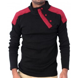 Black Designer Sweat Shirt With Maroon Patches